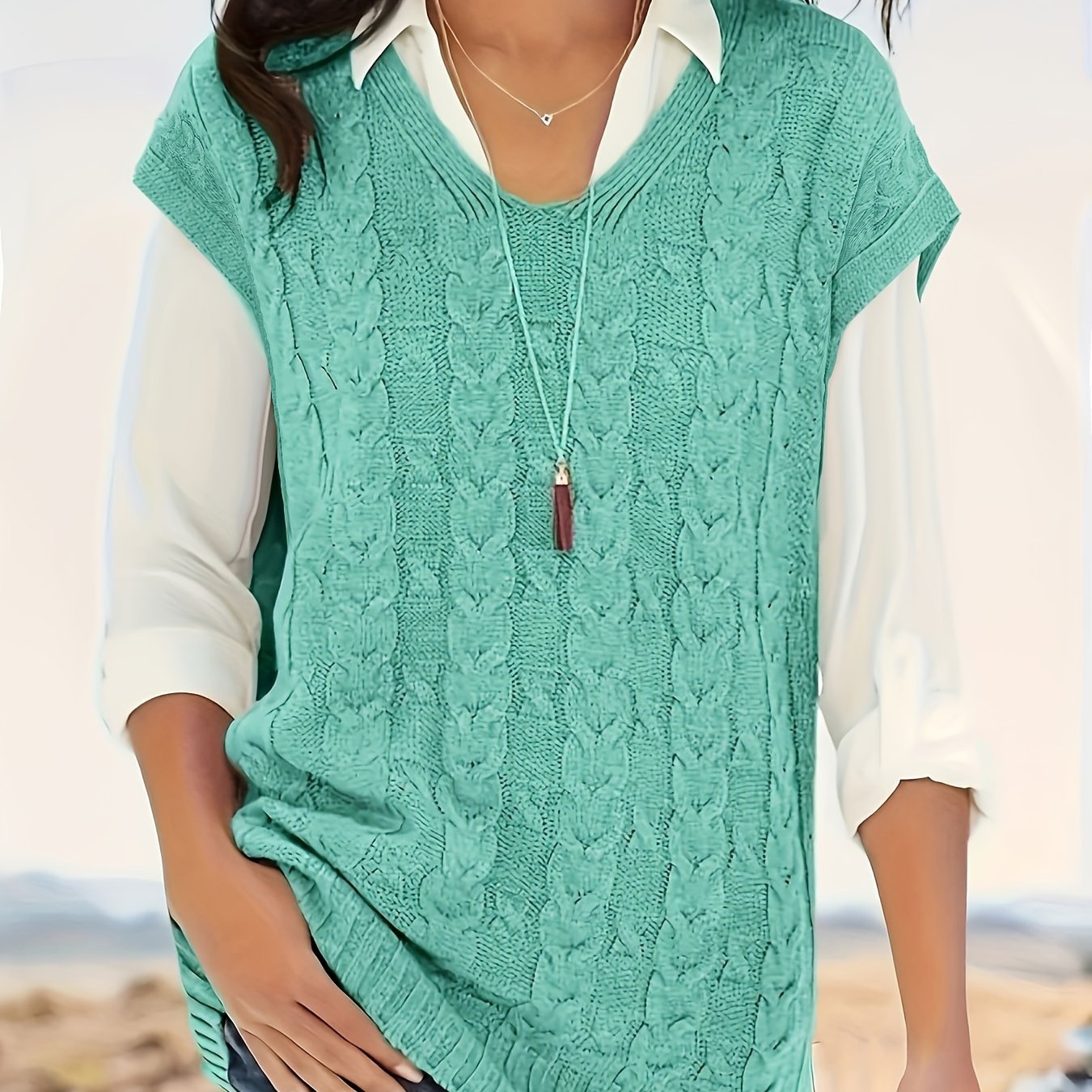 Women's All-Season Rib-Knit V-Neck Vest - Durable, Micro-Elastic & Versatile Casual Sweater