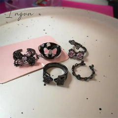 Fashion Gothic Animal Black Zircon Rings Y2K Star Crystal Opal Ring Goth Spider Butterfly Rings for Women Girl Aesthetic Jewelry