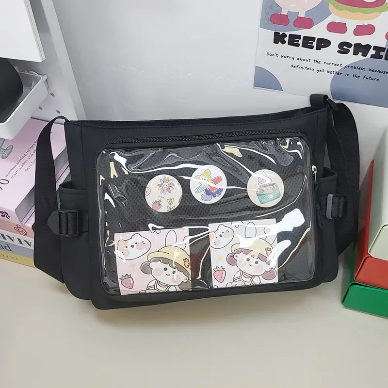 Ingvn  Candy Colour Cute Shoulder Bag Anime Expo Transparent Badge Display Messenger Bag Women Doll Itabag Crossbody Bag