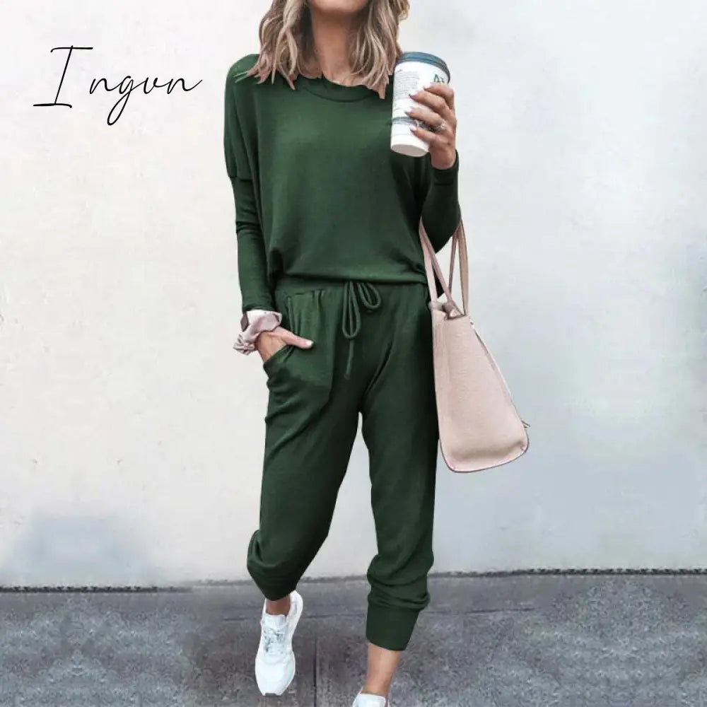 Ingvn - Autumn Casual Lounge Wear Women Tracksuit 2 Piece Set Loose Lounge Sets Ladies Sweat Suit Outfits Female