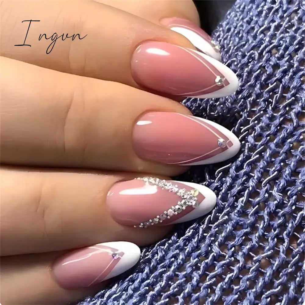 24Pcs Cute Oval False Nails Reusable And Adhesives Aesthetic False Almond Nails Complete Nail Kit Acrylic Press On Set For Gel
