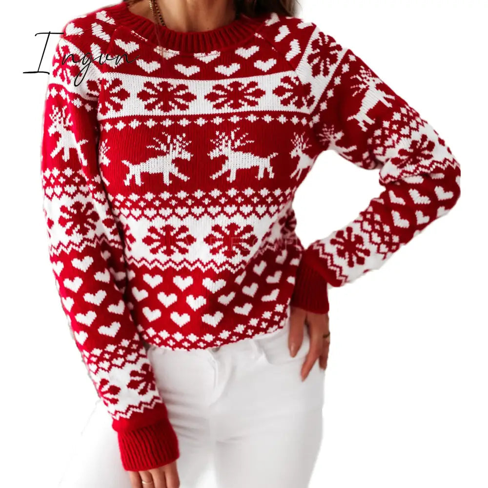 Ingvn - Fashion Autumn Winter Long Sleeve Loose Christmas Dresses Ladies Christmas Print A-line Mini Dress tops New Women