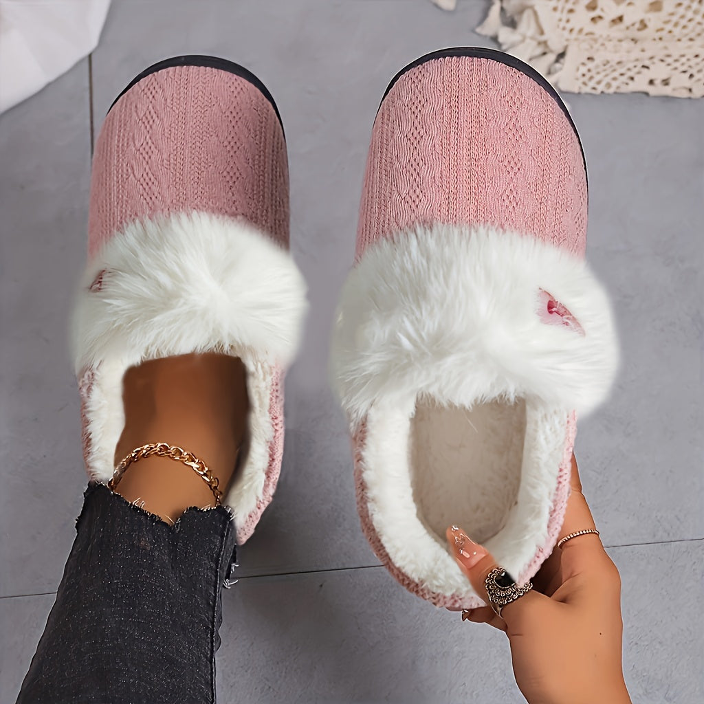 Solid Color Slippers, Casual Slip On Plush Lined Shoes, Comfortable Indoor Home Slippers