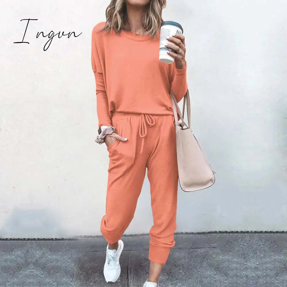 Ingvn - Autumn Casual Lounge Wear Women Tracksuit 2 Piece Set Loose Lounge Sets Ladies Sweat Suit Outfits Female