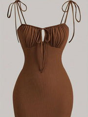 Sultry Bodycon Dress - Mid Elasticity, Drawstring Ruched, Spaghetti Strap, Machine Washable, Sexy Solid Color Party Dress for Women - Summer Essential