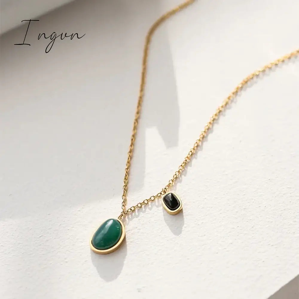 New Fashion Simple Green Black Agate Pendant Necklace for Women Exquisite Stainless Steel Chain Elegant Party Jewelry Gifts
