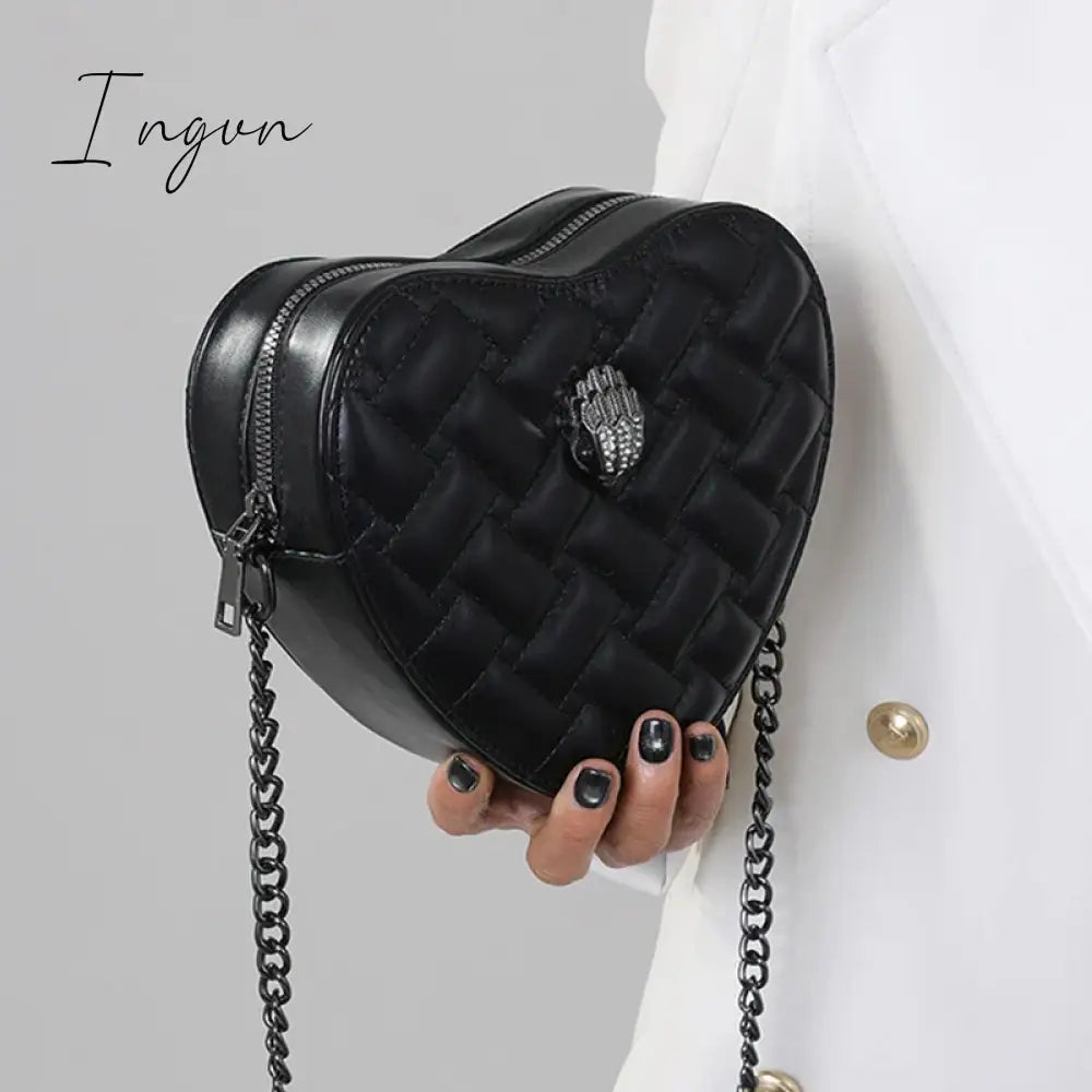 Ingvn - Women Simple Handbag Colorful Heart Shaped Bag 2024 Ladies Metal Shoulder Strap Crossbody Bag Eagle Pattern Design Rainbow Bag
