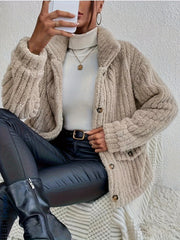 Warm and Cozy Women's Casual Solid Long Sleeve Button Front Teddy Coat for Winter Outerwear