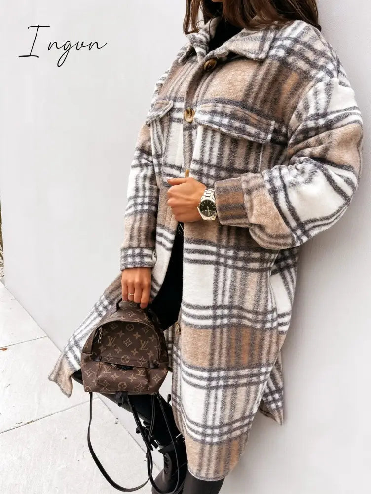 Ingvn - Selling Women's Autumn Coat Fashion Long Section Casual Warm Lattice Woolen Winter Jacket Banquet Trend Lapel Women's Windbreaker