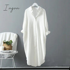 Ingvn - Long Sleeve Women Long Shirt Dress Spring Autumn Casual Buttons Loose Clothes Robe Femme Vestido