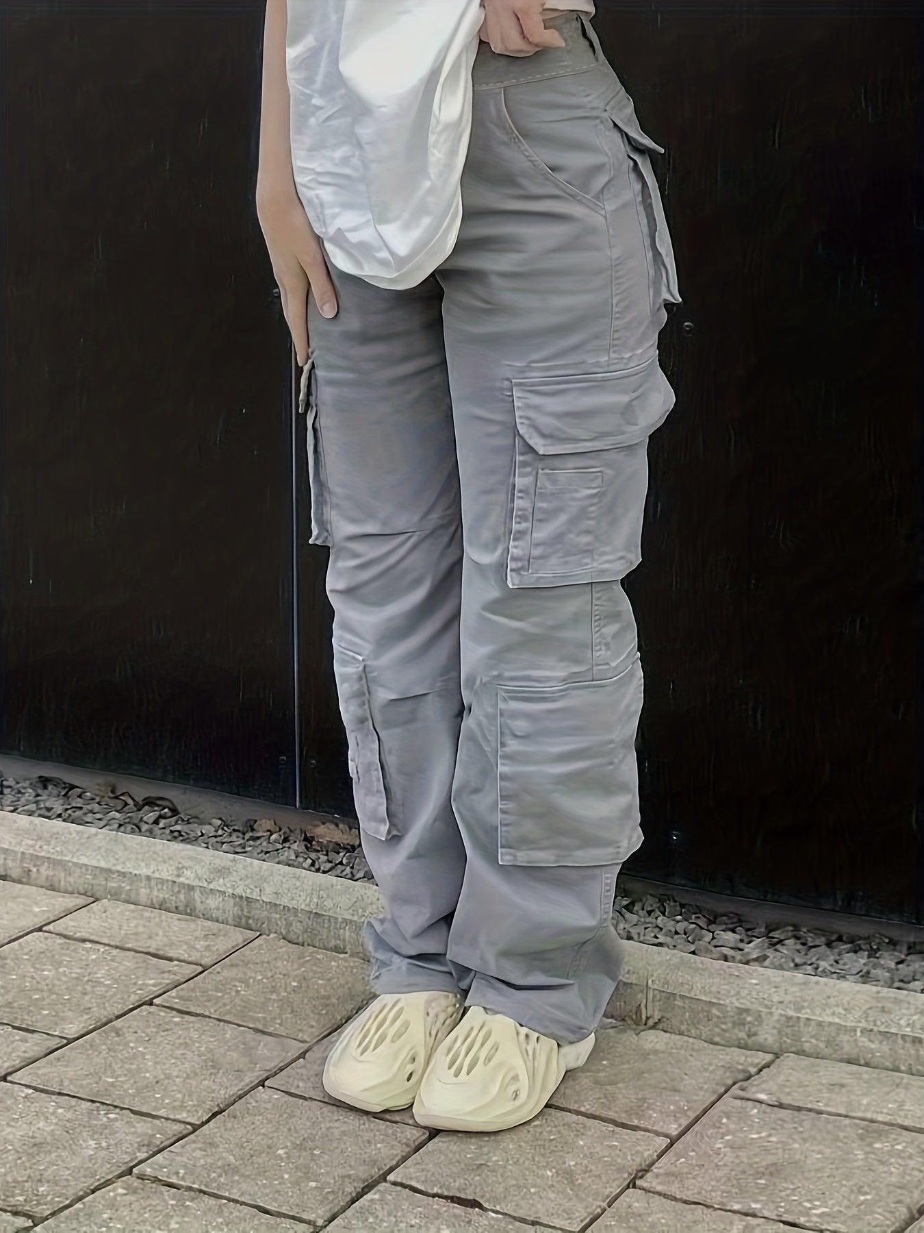 Vintage High Waist Denim Cargo Pants for Women | Breathable & Comfort-Fit with Pockets | Casual Chic, Machine-Washable Jeans