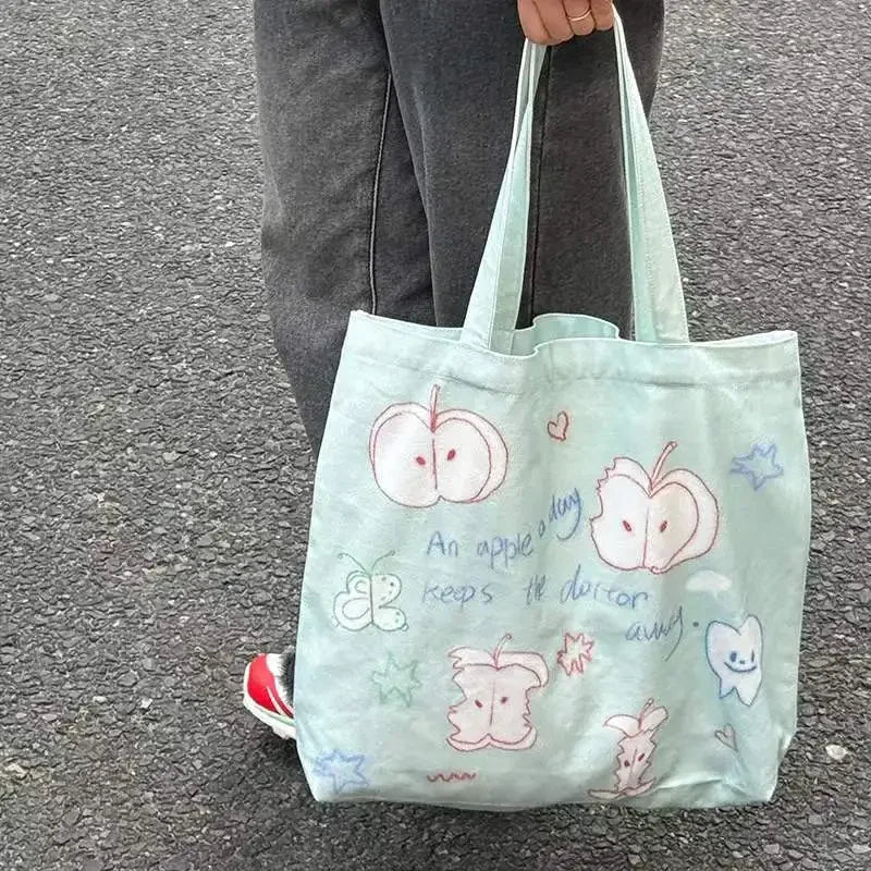 Ingvn  High Capacity Women Shoulder Bag Fashion Korean Aesthetics Print Tote Bag Casual Versatile Scrawl Canvas Ladies Hand Bags