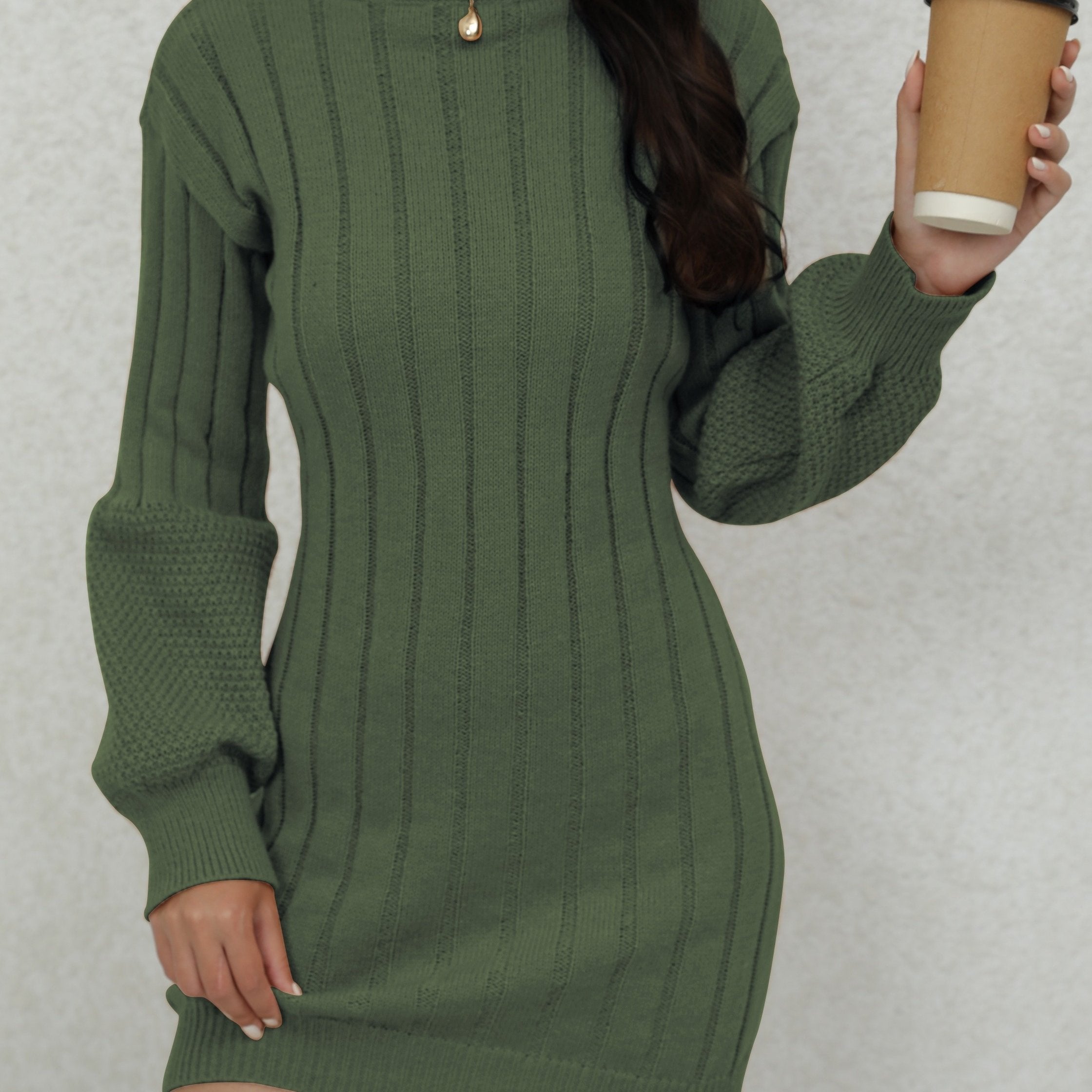 Cozy Ribbed Turtleneck Sweater Dress - Soft, Casual, Long Sleeve, Solid Color, Women's Comfortable Clothing for Daily Wear - Perfect for Fall and Winter Seasons