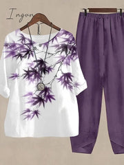 Ingvn - Women's Shirt Pants Sets Pants Trousers Basic Army Green Blue Holiday Weekend Floral Print Round Neck S M L XL 2XL