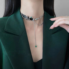 INGVN  Punk Snake Shape Necklace Original Design Tassels Cool Style Thick Plated Silver Color Chain Black Chokers For Women Jewelry