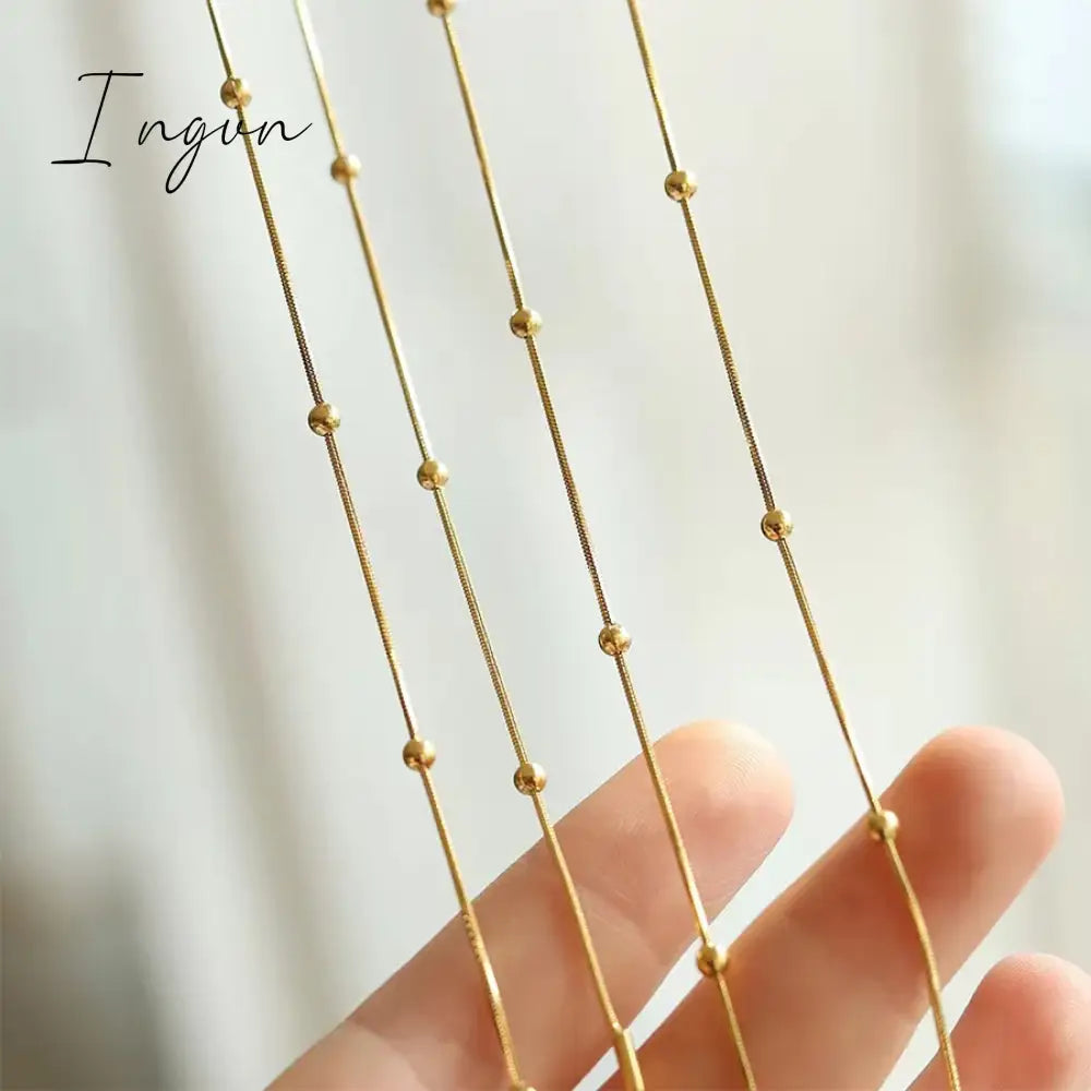 New Trendy Simple Golden Plated Bead Snake Chain Necklace for Women Exquisite Stainless Steel Chain Sweet Elegant Party Gifts