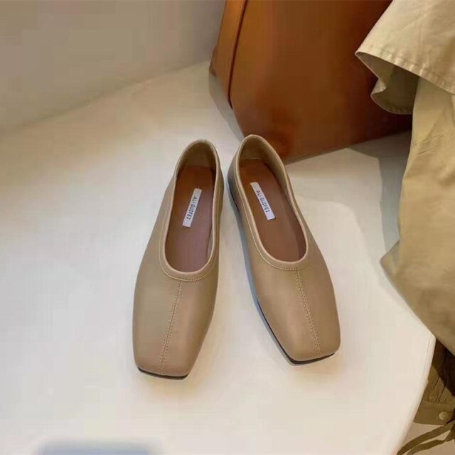 Bailehou 2026 New Flat Shoes Women Square Toe Ballerina Slip on Loafers Flat Heel Ladies Shallow Mouth Casual Shoes Zapatos Muje