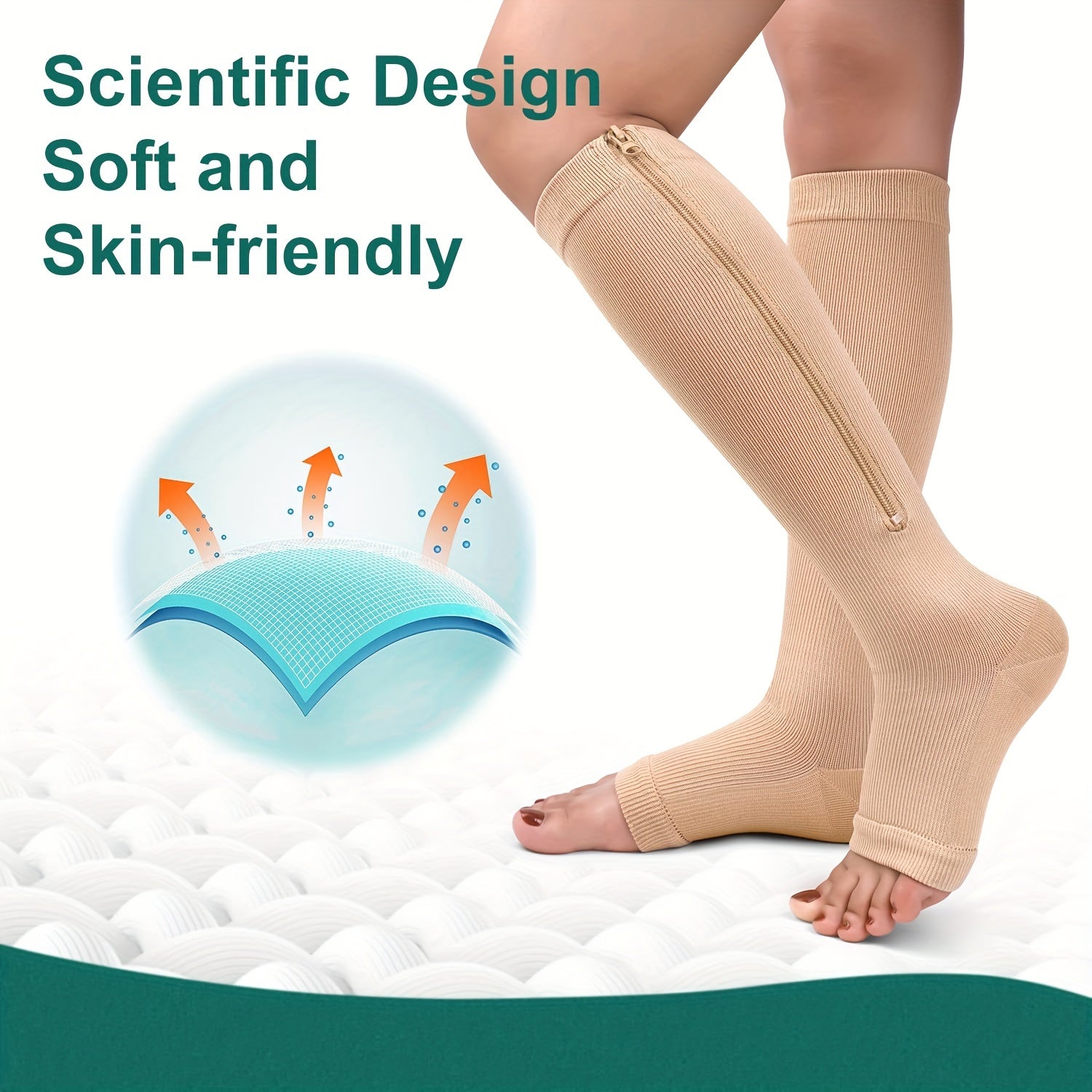 2 Pairs Compression Socks For Running, And Athletics - Open Toe, Zipper Closure, Thermal