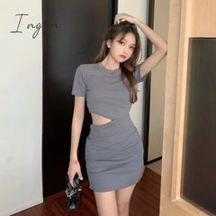 Ingvn - Spring Summer New Korean Temperament High Waist Tight  Sexy Bag Hip Hollow Out One Piece Fashion Women'S Clothing Dress