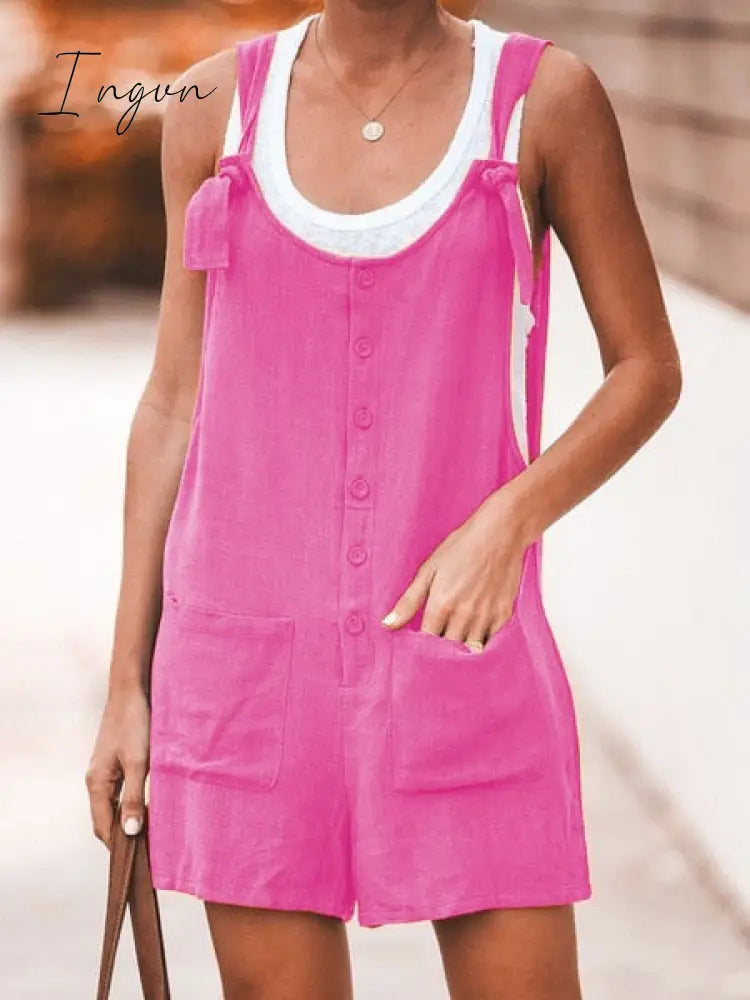 Ingvn - Summer Women Sleeveless Overalls Elegant Jumpsuits Romper Casual Vintage Ladies Short Pants Cotton and linen Wide Leg Pants