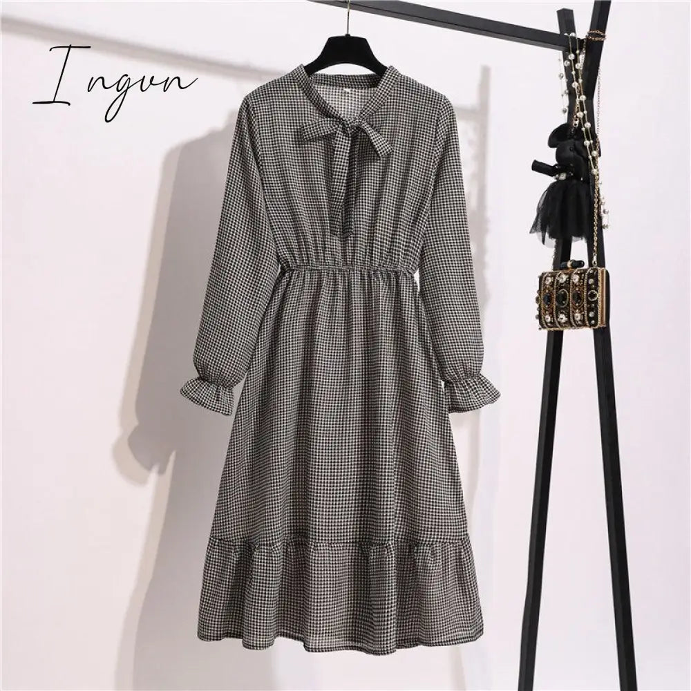 Ingvn - 11 Style Beautiful Fashion Summer Women Long Sleeve Dress Retro Collar Casual High Waist Dresses Floral Print Chiffon Clothing