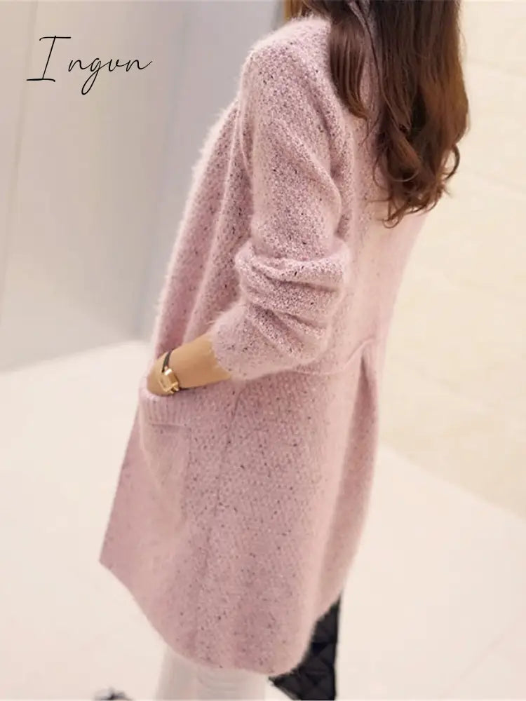Ingvn - Women's Pullover Sweater Jumper Jumper Ribbed Knit Pocket Solid Color Crew Neck Stylish Casual Daily Going out Fall Winter Pink Wine One-Size