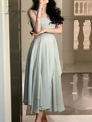 Ingvn - Elegant Sleeveless Female A-line Dress Summer Ladies Vestidos Spaghetti Strap Slim Waist Mesh Patchwork Women Dress