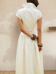 Button-Front Cap Sleeve Midi Shirt Dress