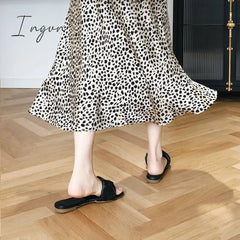 Ingvn - Satin Leopard-print Skirt Female 2023 Summer High Waist Hip-covered Fish Tail A- Line Skirt