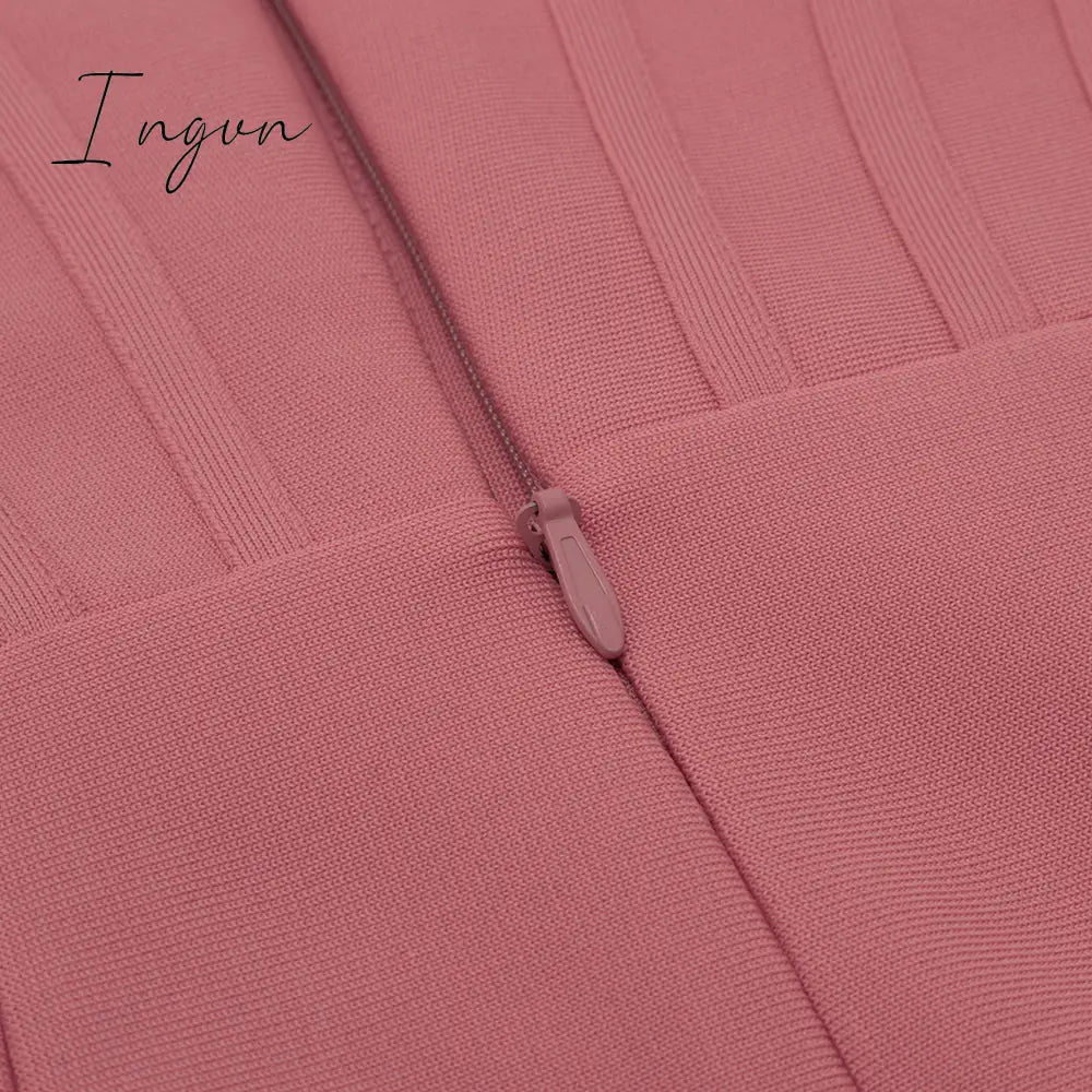 Ingvn - Fashion Trends Summer Women Sexy Off Shoulder Long Sleeve Backless Mesh Pink Mini Bodycon Bandage Dress Elegant Evening Club Party Dress