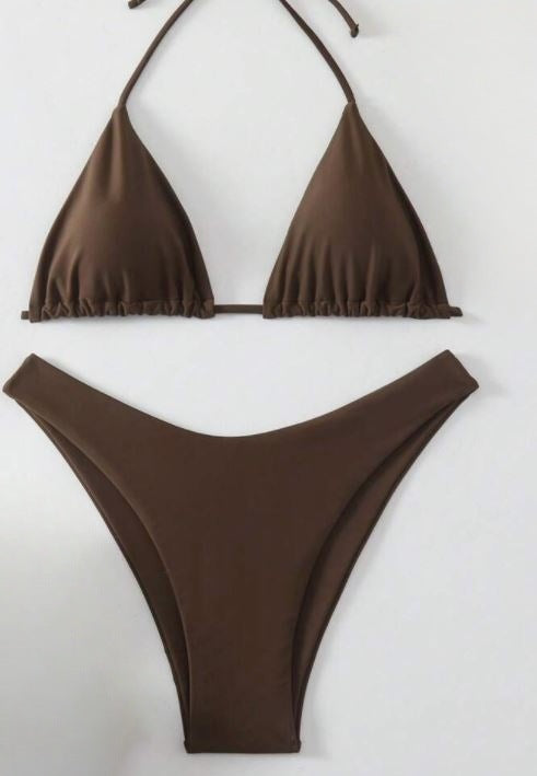 Hot Sale Solid Color Bikini Swimsuit Women's Three-point Sexy Tether Backless High Waist Split Swimsuit
