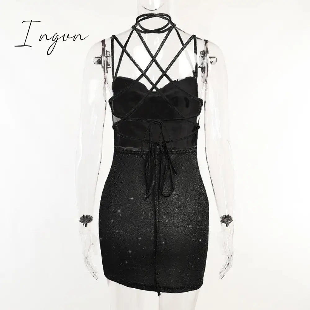 Ingvn - Women Sequin Sparkly U Neck Bodycon Mini Dress Summer Exotic Tight Elegant Party Evening Luxury Fashion Sexy Formal Dresses
