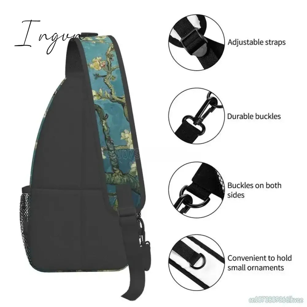 Ingvn - Vincent Van Gogh Almond Blossom Sling Chest Bag for Women Crossbody Backpack Travel Shoulder Bags Waterproof Daypack for Hiking
