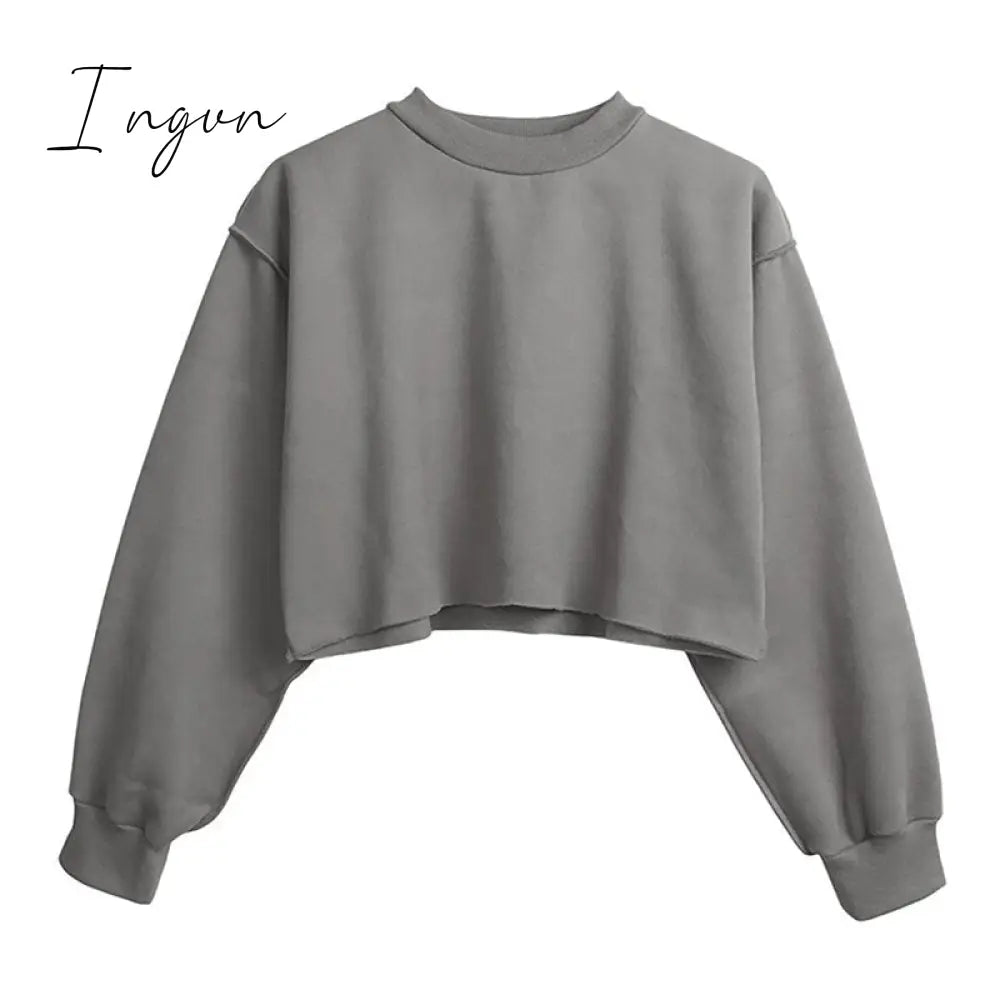 Ingvn - Thick Cotton Oversized Women Sweatshirt Hoodies Casual Loose Long Sleeve Harajuku Streetwear Crop Pullover Plus Size Ropa Mujer