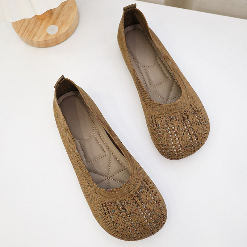 Ballet Flats Women Casual Shoes Flat Heel Hollow-out Loafers Round Toe Knits Moccasins Espadrille Shoes