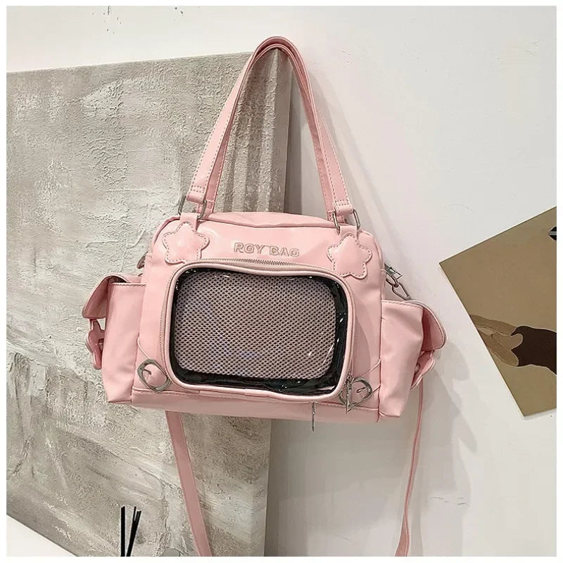 Ingvn  Pink Literary Womens Shoulder Bag Sweet Cute Casual Transparent Fashion Handbag Elegant Korean Style Female Crossbody Bag