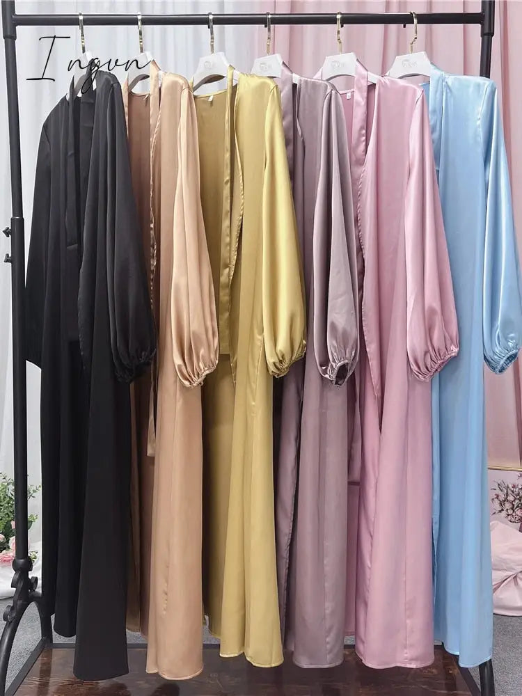 Ingvn - 2023 Summer Puff Sleeve Muslim  Abaya Women Dress Elegant Modest Morocco Party Long Dress Islamic Turkey Dubai Eid Ramadan Jubah Robe