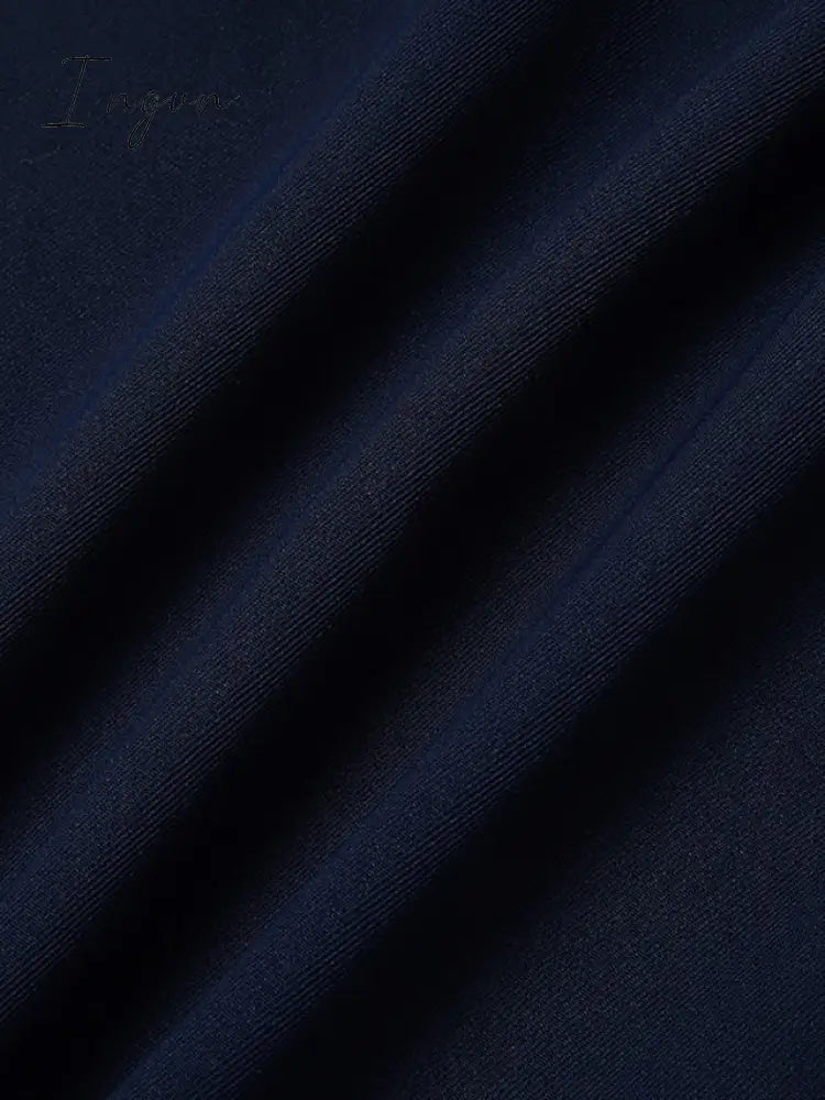 Ingvn - Jumpsuits for Women Summer Dressy Solid Color Round Neck Elegant Daily Vacation Straight Regular Fit Half Sleeve Navy Blue 3XL Spring Fall