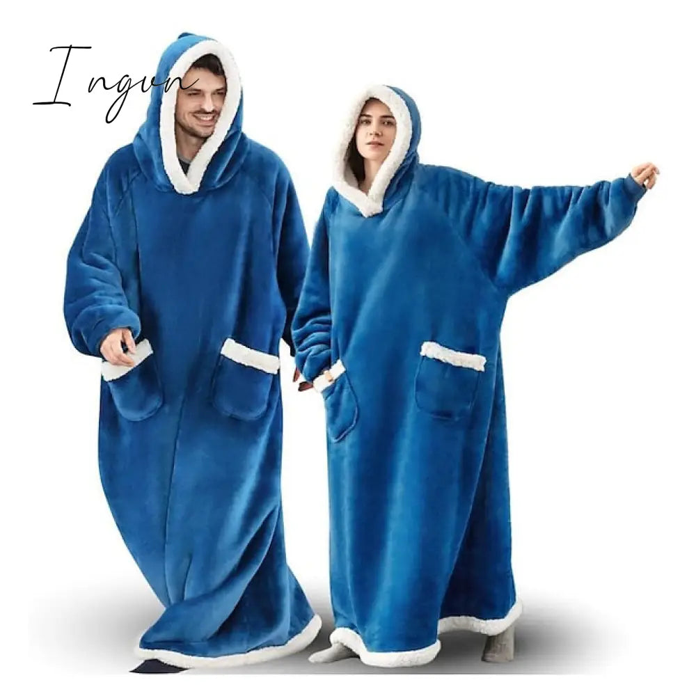 Ingvn - Oversized Wearable Blanket Flannel Thick Soft Warm Long Hoodie Blanket Big Hooded Sweatshirt Hoodie Blanket for Adults Women Girls Teenagers Teens Men Black