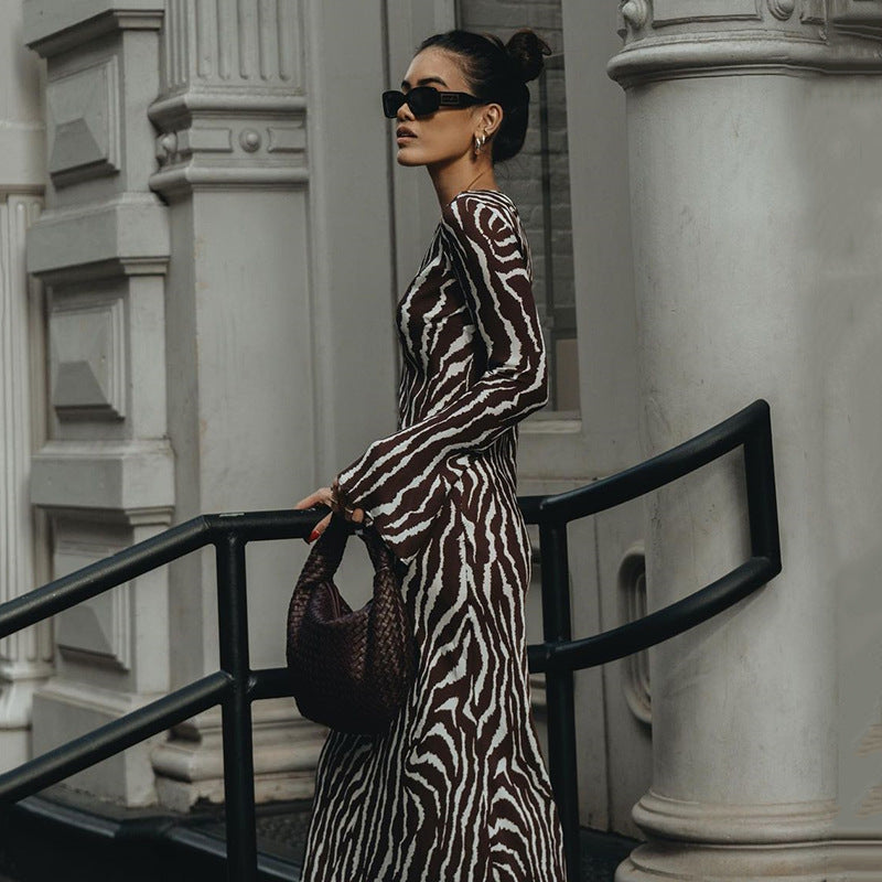 Pphmm 2000s fashion Bohemian Summer New Printed Dress Women's Style Sexy Hot Girl Perspective round Neck Long Sleeve Dress