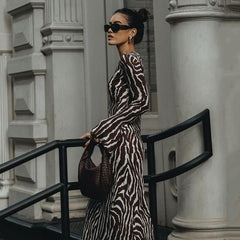 Pphmm 2000s fashion Bohemian Summer New Printed Dress Women's Style Sexy Hot Girl Perspective round Neck Long Sleeve Dress