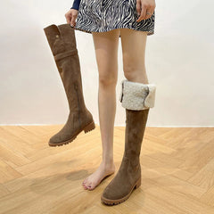 Ingvn  Winter Warm Cotton Women Over The Knee High Boots Slip On Ladies Concise Square Low Heel Long Botas De Mujer
