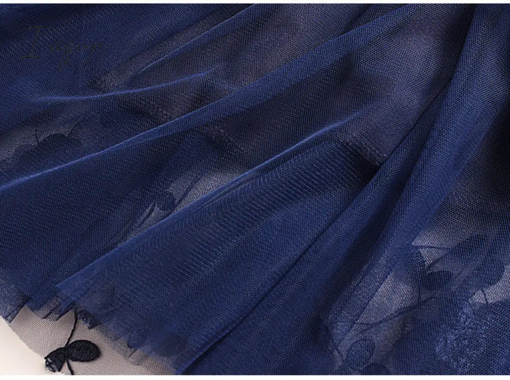 Ingvn - Luxury Woman Skirts Korean style Fashion Elastic Waist Appliques Embroidery Floral Mesh Skirt Long Gauze Ball Gown Skirt