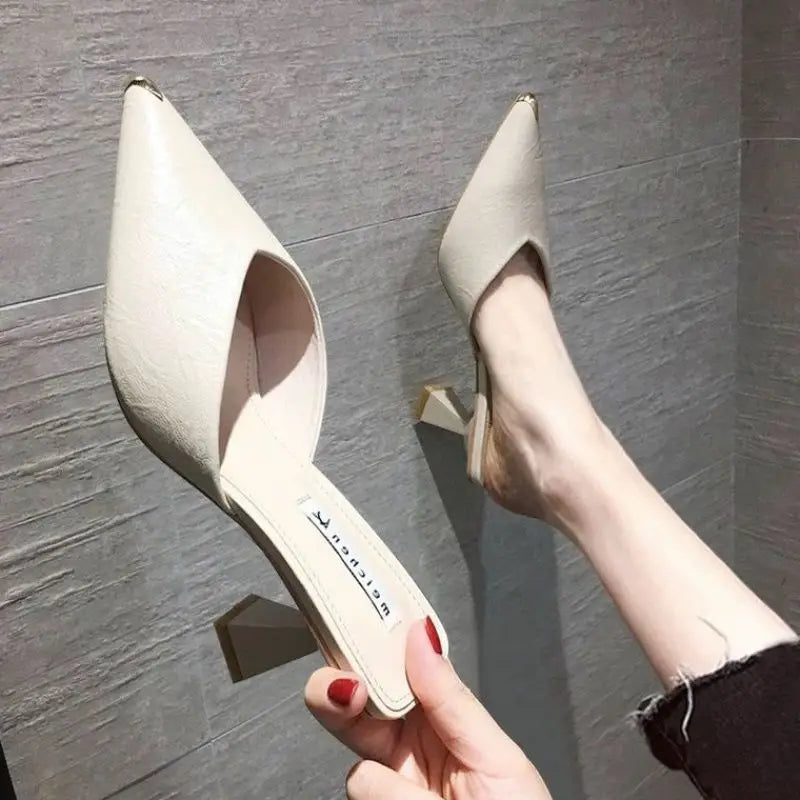 Ingvn  Summer  Black Slides Mules Women's Slippers and Ladies Sandals High Up To 5cm Heel Shoes Job Leather on Promotion Footwear F