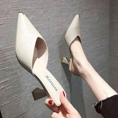 Ingvn  Summer  Black Slides Mules Women's Slippers and Ladies Sandals High Up To 5cm Heel Shoes Job Leather on Promotion Footwear F