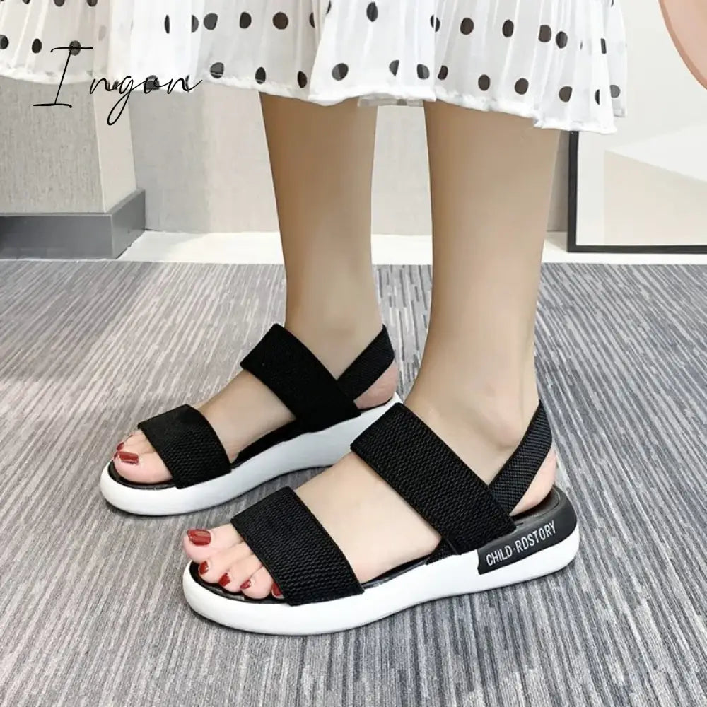 Ingvn - 2024 Sports women's sandals elastic elastic summer new students flat outside wear fairy wind Roman beach women's shoes