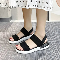 Ingvn - 2024 Sports women's sandals elastic elastic summer new students flat outside wear fairy wind Roman beach women's shoes