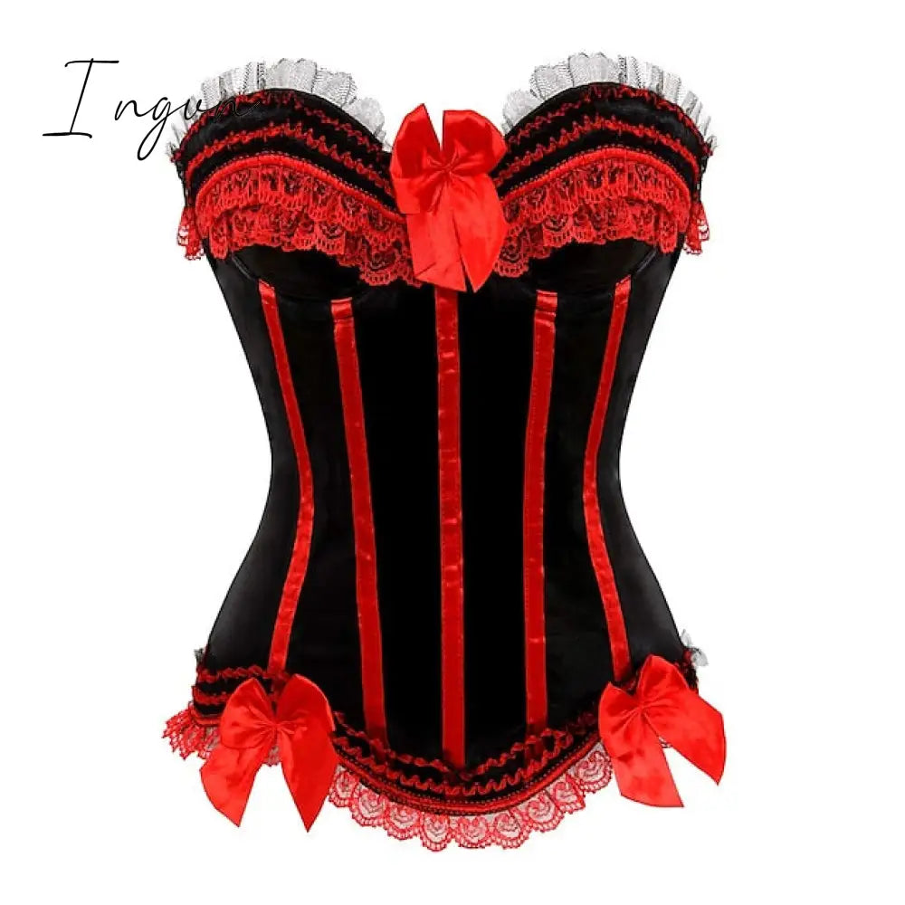 Ingvn - Women's Plus Size Corsets Halloween Country Bavarian Overbust Corset Corset Dresses Classic Retro Tummy Control Lace Stripe Waves Lace Up Nylon Polyester / Cotton Christmas Wedding Party / Bow
