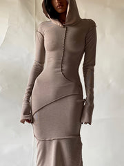 2024 Autumn New Style Reverse Edge Hooded Long Sleeve T-shirt Dress