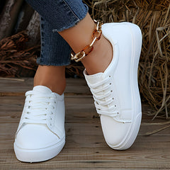 Womens Classic Solid Hue Skate Sneakers - Stylish, Versatile & Comfortable Lace-Up Low Tops for Everyday Wear - Perfect Casual Flats for Students & Preppy Style